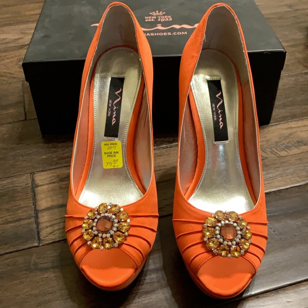 Nina Bright Orange Peep Toe Heels